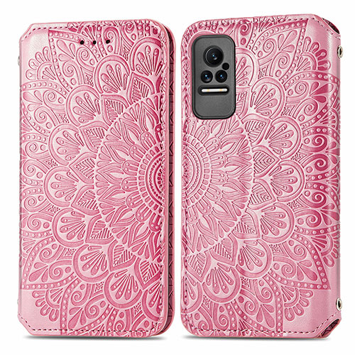 Leather Case Stands Fashionable Pattern Flip Cover Holder S01D for Xiaomi Civi 5G Rose Gold