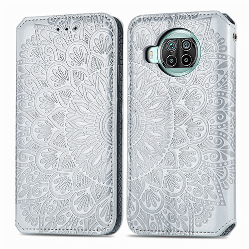 Leather Case Stands Fashionable Pattern Flip Cover Holder S01D for Xiaomi Mi 10i 5G Silver