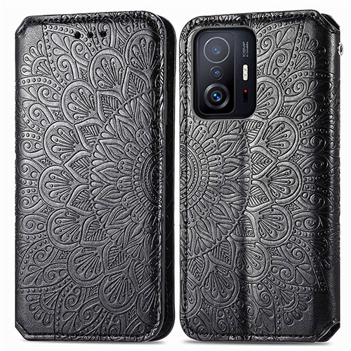 Leather Case Stands Fashionable Pattern Flip Cover Holder S01D for Xiaomi Mi 11T Pro 5G Black