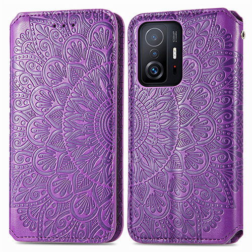 Leather Case Stands Fashionable Pattern Flip Cover Holder S01D for Xiaomi Mi 11T Pro 5G Purple