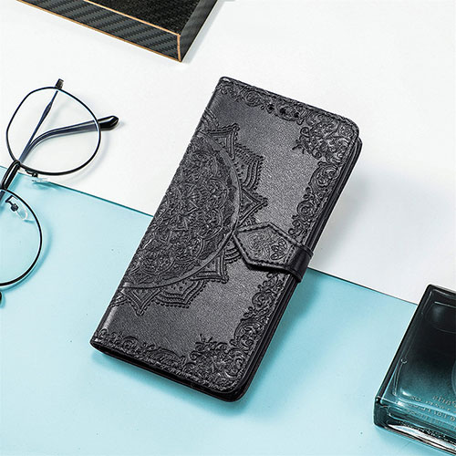 Leather Case Stands Fashionable Pattern Flip Cover Holder S01D for Xiaomi Poco C55 Black