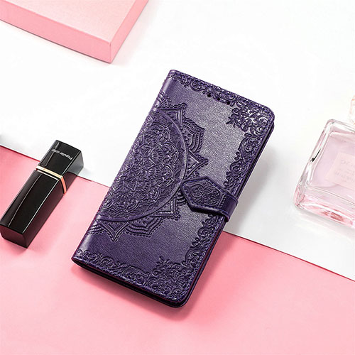 Leather Case Stands Fashionable Pattern Flip Cover Holder S01D for Xiaomi Poco C55 Purple