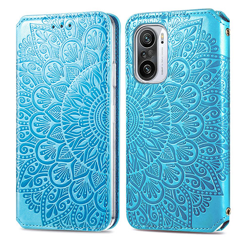 Leather Case Stands Fashionable Pattern Flip Cover Holder S01D for Xiaomi Poco F3 5G Blue