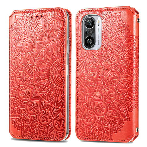 Leather Case Stands Fashionable Pattern Flip Cover Holder S01D for Xiaomi Poco F3 5G Red