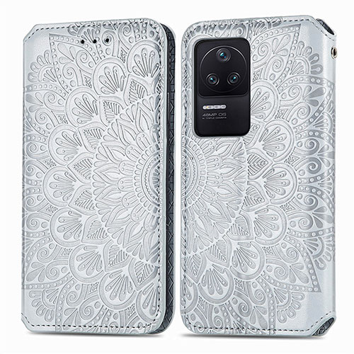 Leather Case Stands Fashionable Pattern Flip Cover Holder S01D for Xiaomi Poco F4 5G Silver