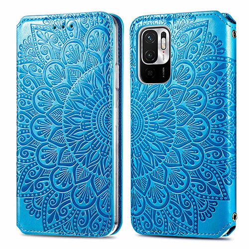 Leather Case Stands Fashionable Pattern Flip Cover Holder S01D for Xiaomi POCO M3 Pro 5G Blue