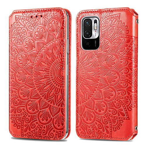 Leather Case Stands Fashionable Pattern Flip Cover Holder S01D for Xiaomi POCO M3 Pro 5G Red