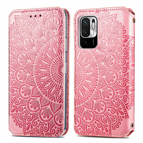 Leather Case Stands Fashionable Pattern Flip Cover Holder S01D for Xiaomi POCO M3 Pro 5G Rose Gold