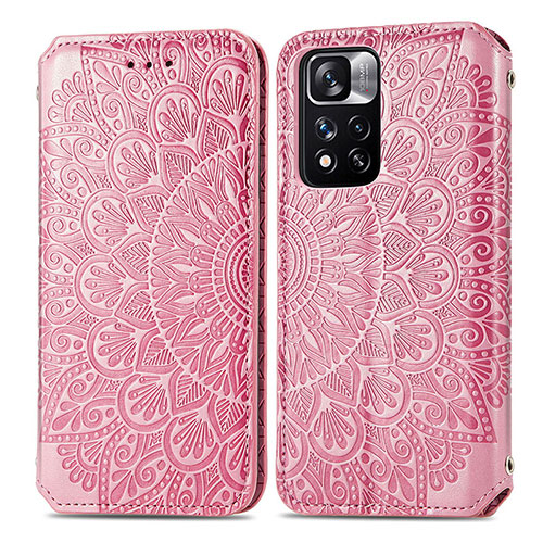 Leather Case Stands Fashionable Pattern Flip Cover Holder S01D for Xiaomi Poco X4 NFC Rose Gold