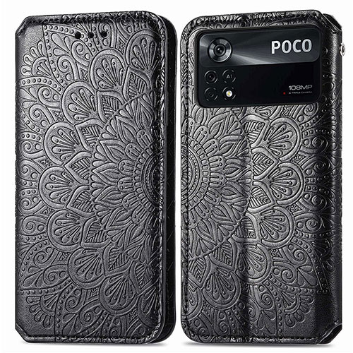 Leather Case Stands Fashionable Pattern Flip Cover Holder S01D for Xiaomi Poco X4 Pro 5G Black