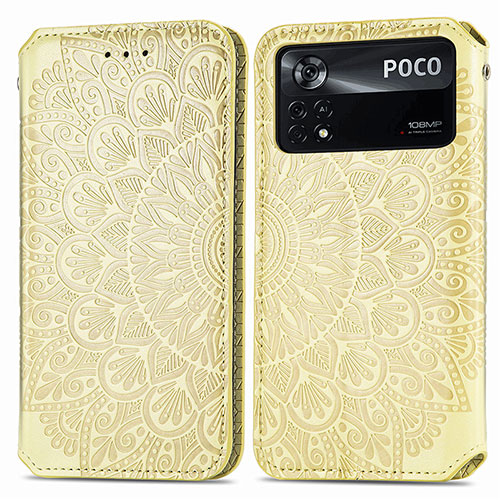 Leather Case Stands Fashionable Pattern Flip Cover Holder S01D for Xiaomi Poco X4 Pro 5G Gold