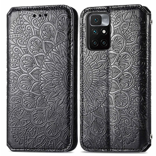 Leather Case Stands Fashionable Pattern Flip Cover Holder S01D for Xiaomi Redmi 10 (2022) Black