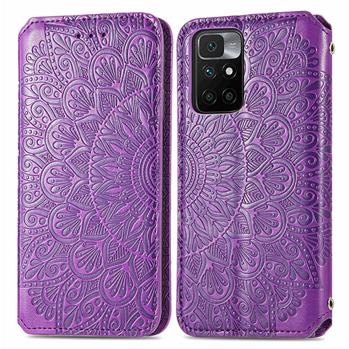 Leather Case Stands Fashionable Pattern Flip Cover Holder S01D for Xiaomi Redmi 10 (2022) Purple