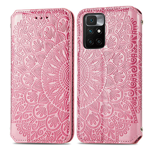 Leather Case Stands Fashionable Pattern Flip Cover Holder S01D for Xiaomi Redmi 10 (2022) Rose Gold