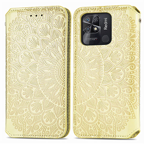 Leather Case Stands Fashionable Pattern Flip Cover Holder S01D for Xiaomi Redmi 10 India Gold