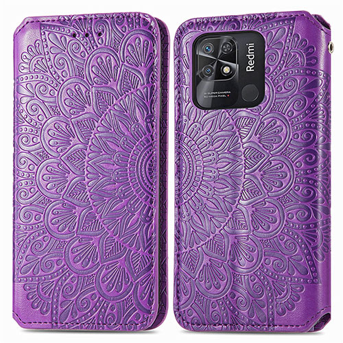 Leather Case Stands Fashionable Pattern Flip Cover Holder S01D for Xiaomi Redmi 10 India Purple