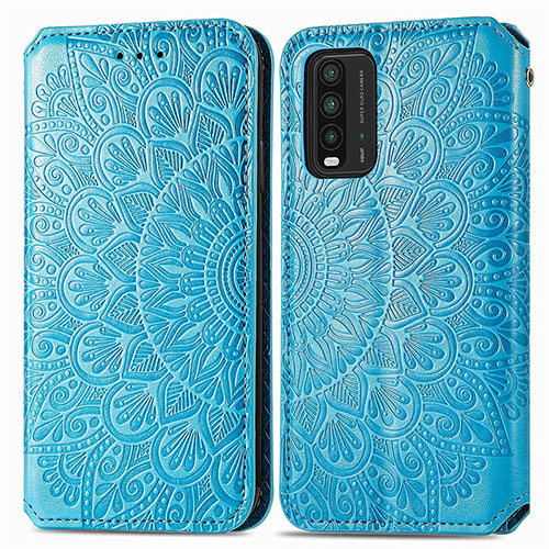 Leather Case Stands Fashionable Pattern Flip Cover Holder S01D for Xiaomi Redmi 9 Power Blue