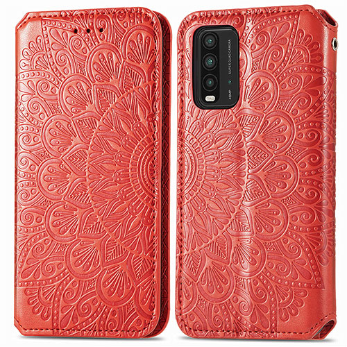 Leather Case Stands Fashionable Pattern Flip Cover Holder S01D for Xiaomi Redmi 9 Power Red