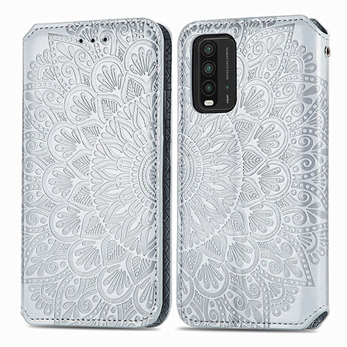 Leather Case Stands Fashionable Pattern Flip Cover Holder S01D for Xiaomi Redmi 9 Power Silver