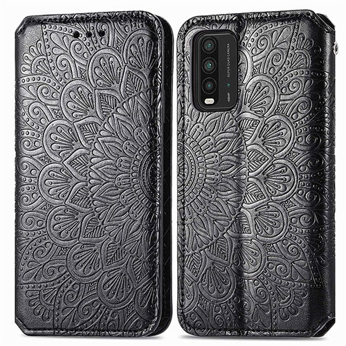 Leather Case Stands Fashionable Pattern Flip Cover Holder S01D for Xiaomi Redmi 9T 4G Black