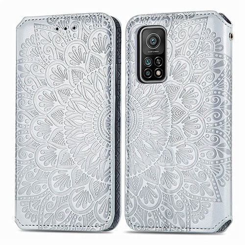 Leather Case Stands Fashionable Pattern Flip Cover Holder S01D for Xiaomi Redmi K30S 5G Silver