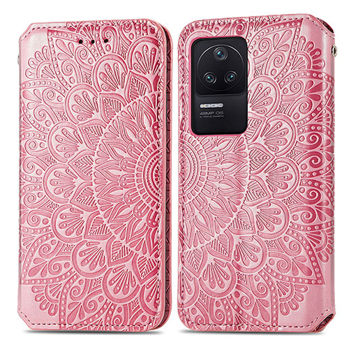 Leather Case Stands Fashionable Pattern Flip Cover Holder S01D for Xiaomi Redmi K40S 5G Rose Gold