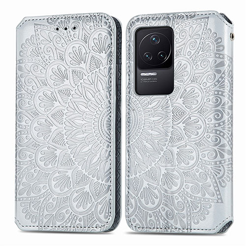 Leather Case Stands Fashionable Pattern Flip Cover Holder S01D for Xiaomi Redmi K50 5G Silver