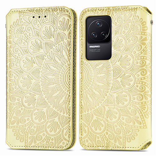 Leather Case Stands Fashionable Pattern Flip Cover Holder S01D for Xiaomi Redmi K50 Pro 5G Gold