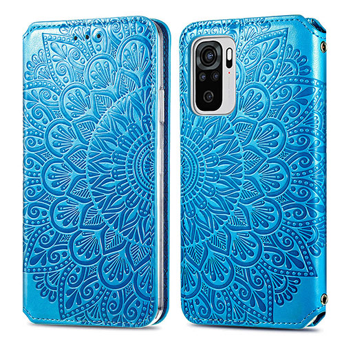 Leather Case Stands Fashionable Pattern Flip Cover Holder S01D for Xiaomi Redmi Note 10 4G Blue