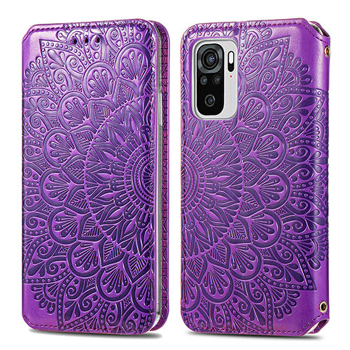 Leather Case Stands Fashionable Pattern Flip Cover Holder S01D for Xiaomi Redmi Note 10 4G Purple