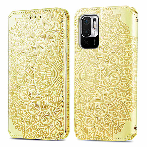 Leather Case Stands Fashionable Pattern Flip Cover Holder S01D for Xiaomi Redmi Note 10 5G Gold