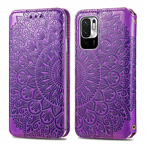 Leather Case Stands Fashionable Pattern Flip Cover Holder S01D for Xiaomi Redmi Note 10 5G Purple