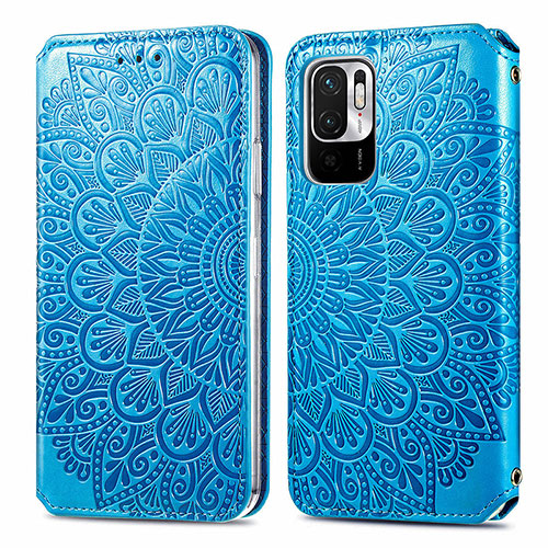 Leather Case Stands Fashionable Pattern Flip Cover Holder S01D for Xiaomi Redmi Note 10 JE 5G Blue