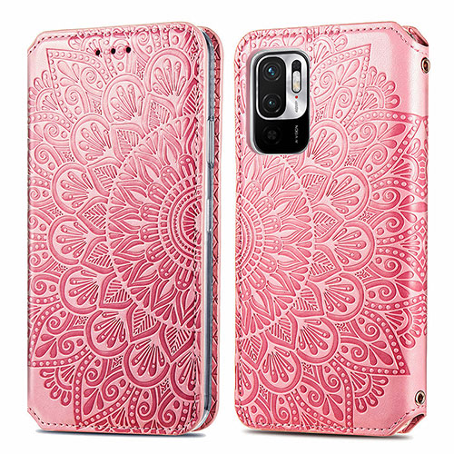 Leather Case Stands Fashionable Pattern Flip Cover Holder S01D for Xiaomi Redmi Note 10 JE 5G Rose Gold