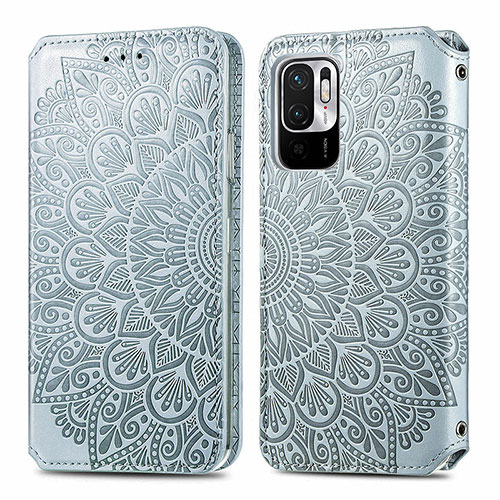 Leather Case Stands Fashionable Pattern Flip Cover Holder S01D for Xiaomi Redmi Note 10 JE 5G Silver