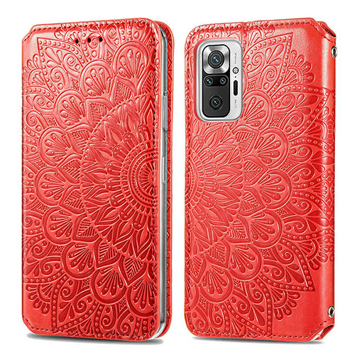 Leather Case Stands Fashionable Pattern Flip Cover Holder S01D for Xiaomi Redmi Note 10 Pro 4G Red