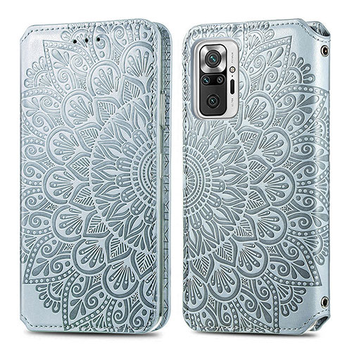 Leather Case Stands Fashionable Pattern Flip Cover Holder S01D for Xiaomi Redmi Note 10 Pro 4G Silver