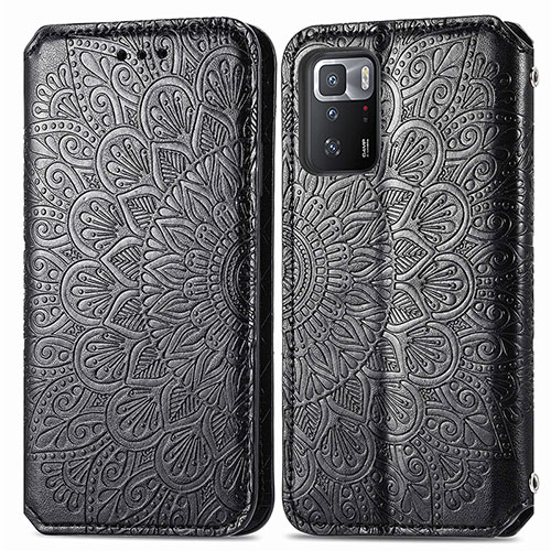 Leather Case Stands Fashionable Pattern Flip Cover Holder S01D for Xiaomi Redmi Note 10 Pro 5G Black