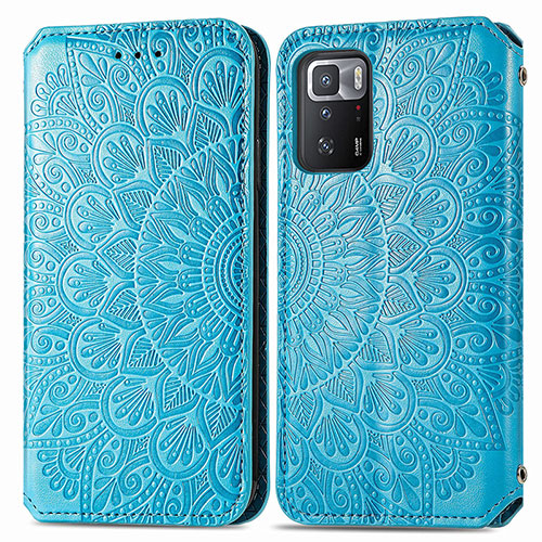 Leather Case Stands Fashionable Pattern Flip Cover Holder S01D for Xiaomi Redmi Note 10 Pro 5G Blue