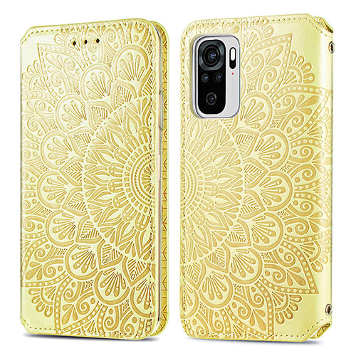 Leather Case Stands Fashionable Pattern Flip Cover Holder S01D for Xiaomi Redmi Note 10S 4G Gold