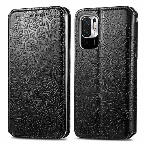 Leather Case Stands Fashionable Pattern Flip Cover Holder S01D for Xiaomi Redmi Note 10T 5G Black