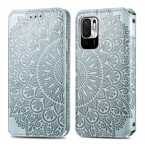 Leather Case Stands Fashionable Pattern Flip Cover Holder S01D for Xiaomi Redmi Note 10T 5G Silver