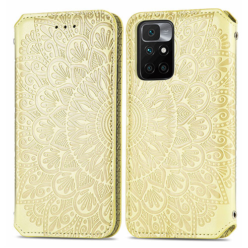 Leather Case Stands Fashionable Pattern Flip Cover Holder S01D for Xiaomi Redmi Note 11 4G (2021) Gold