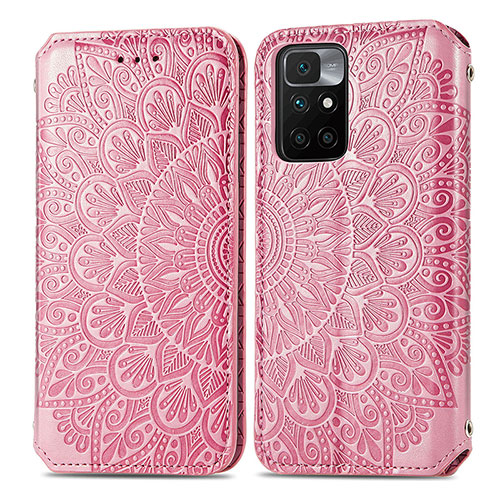 Leather Case Stands Fashionable Pattern Flip Cover Holder S01D for Xiaomi Redmi Note 11 4G (2021) Rose Gold