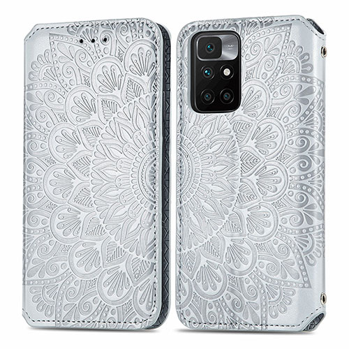 Leather Case Stands Fashionable Pattern Flip Cover Holder S01D for Xiaomi Redmi Note 11 4G (2021) Silver