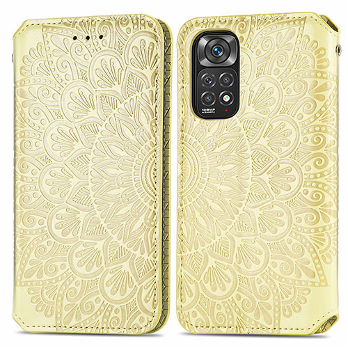 Leather Case Stands Fashionable Pattern Flip Cover Holder S01D for Xiaomi Redmi Note 11 4G (2022) Gold