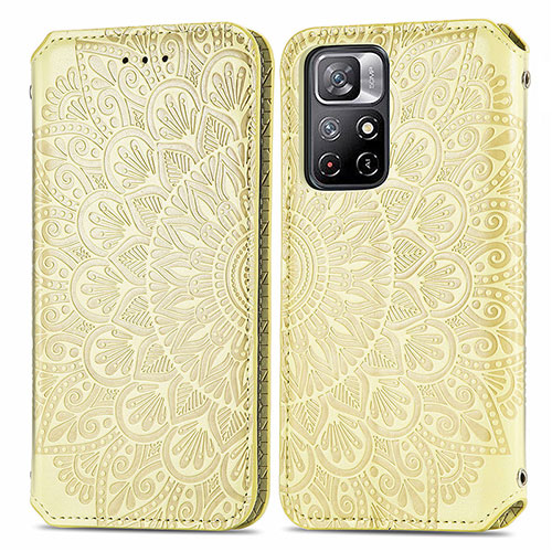 Leather Case Stands Fashionable Pattern Flip Cover Holder S01D for Xiaomi Redmi Note 11 5G Gold