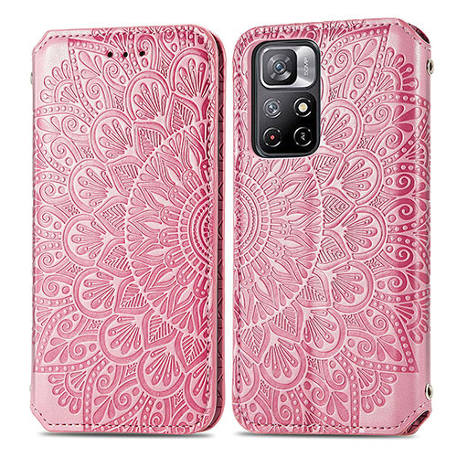 Leather Case Stands Fashionable Pattern Flip Cover Holder S01D for Xiaomi Redmi Note 11 5G Rose Gold