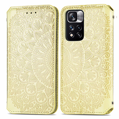 Leather Case Stands Fashionable Pattern Flip Cover Holder S01D for Xiaomi Redmi Note 11 Pro+ Plus 5G Gold