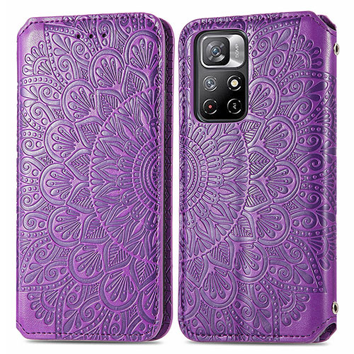 Leather Case Stands Fashionable Pattern Flip Cover Holder S01D for Xiaomi Redmi Note 11T 5G Purple